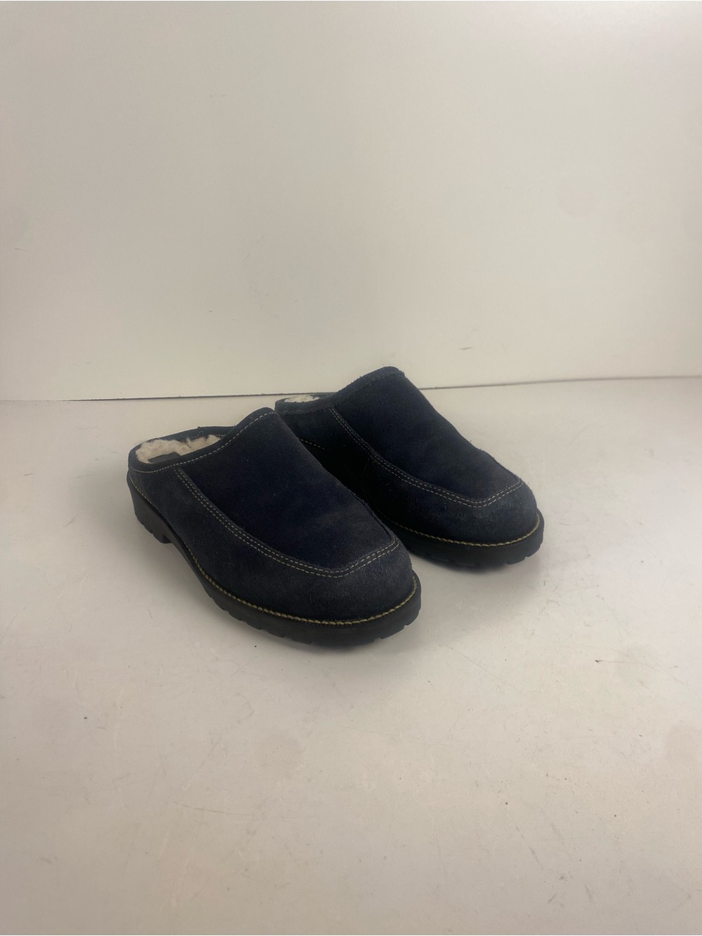Rockport Navy Suede Slip-On Fleece Lined Rubber Sole Clog Slipper Size 5M